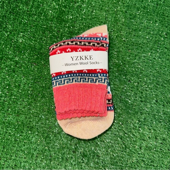 YZKKE Women's Wool Socks - Pink and Cream - Picture 1 of 2